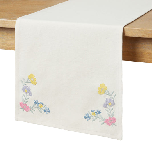 Way to Celebrate Embroidered Wildflower Table Runner, Ivory, 14"W x 72"L
